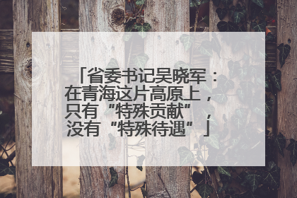 省委书记吴晓军：在青海这片高原上，只有“特殊贡献”，没有“特殊待遇”